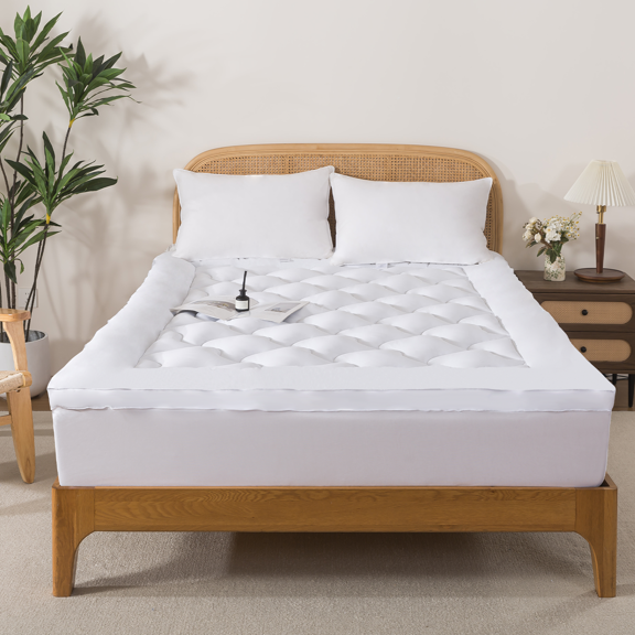 BedTreat 2" Mattress Topper Twin Size for Back Pain, Breathable Mattress Pad Cover,Wave Diamond Quilted Mattress Protector Cover with 8-21" Deep Elastic Pocket