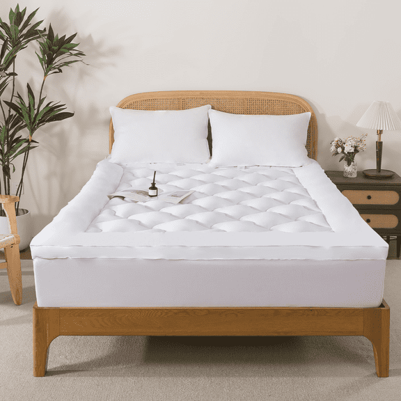 BedTreat 2" Mattress Topper Twin Size for Back Pain, Breathable Mattress Pad Cover,Wave Diamond Quilted Mattress Protector Cover with 8-21" Deep Elastic Pocket