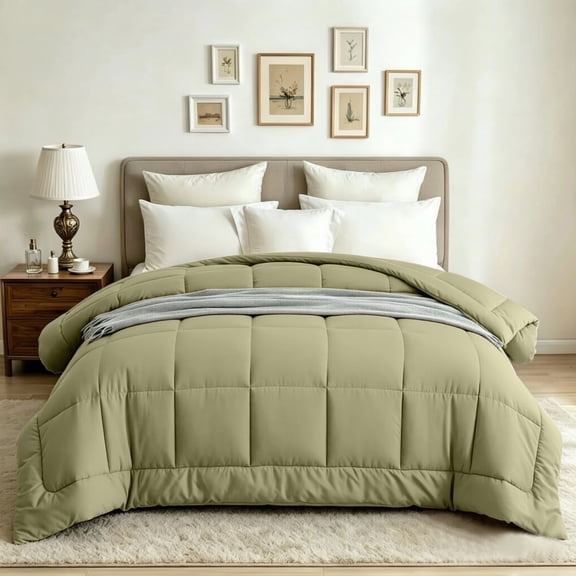 BedTreat Down Alternative Duvet Insert, Quilted Twin Size Light Green Comforter, All Season Ultra Soft Microfiber Bedding with Corner Tabs, Machine Washable
