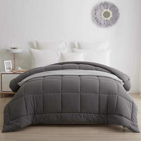 BedTreat Hotel Luxury Down Alternative Comforter with Corner Tabs- All Season Quilted Full Size Grey Duvet Insert,Soft,Cooling