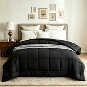 BedTreat Down Alternative Comforter with Corner Tabs - All Season Quilted Full Size 240 GSM Black Comforter, Machine Washable Microfiber Bedding