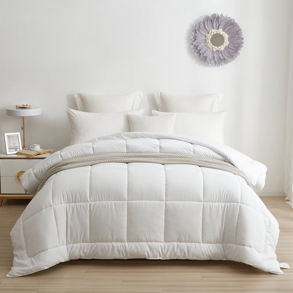 BedTreat Down Alternative Comforter with Corner Tabs - All Season Quilted Full Size 240 GSM White Comforter, Machine Washable Microfiber Bedding