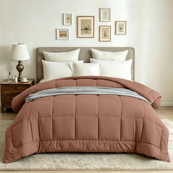 BedTreat Down Alternative Comforter with Corner Tabs - All Season Quilted King Size 240 GSM Coffee Comforter, Machine Washable Microfiber Bedding