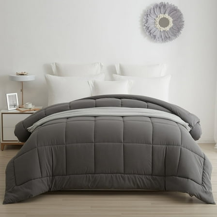 BedTreat Down Alternative Comforter with Corner Tabs - All Season Quilted King Size 240 GSM Grey Comforter, Machine Washable Microfiber Bedding