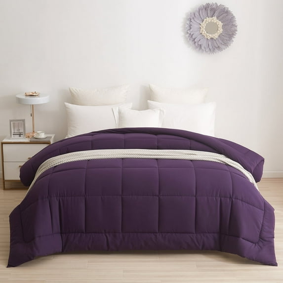 BedTreat Down Alternative Comforter with Corner Tabs - All Season Quilted King Size 240 GSM Purple Comforter, Machine Washable Microfiber Bedding