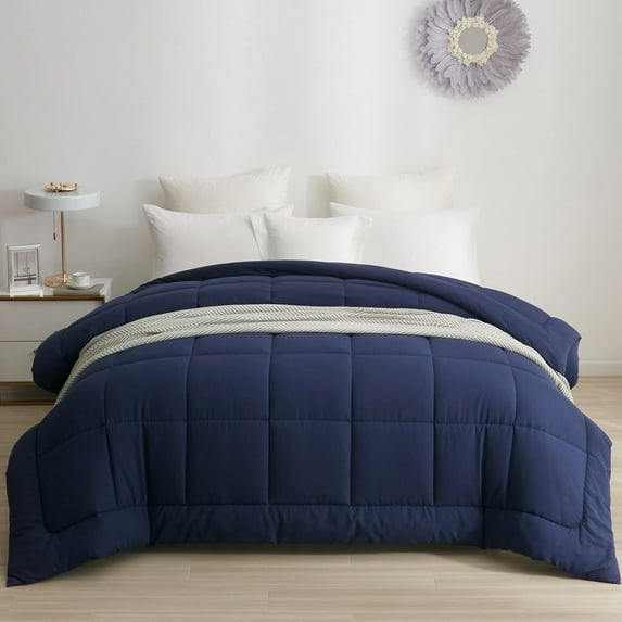BedTreat Down Alternative Comforter with Corner Tabs - All Season Quilted Queen Size 240 GSM Blue Comforter, Machine Washable Microfiber Bedding