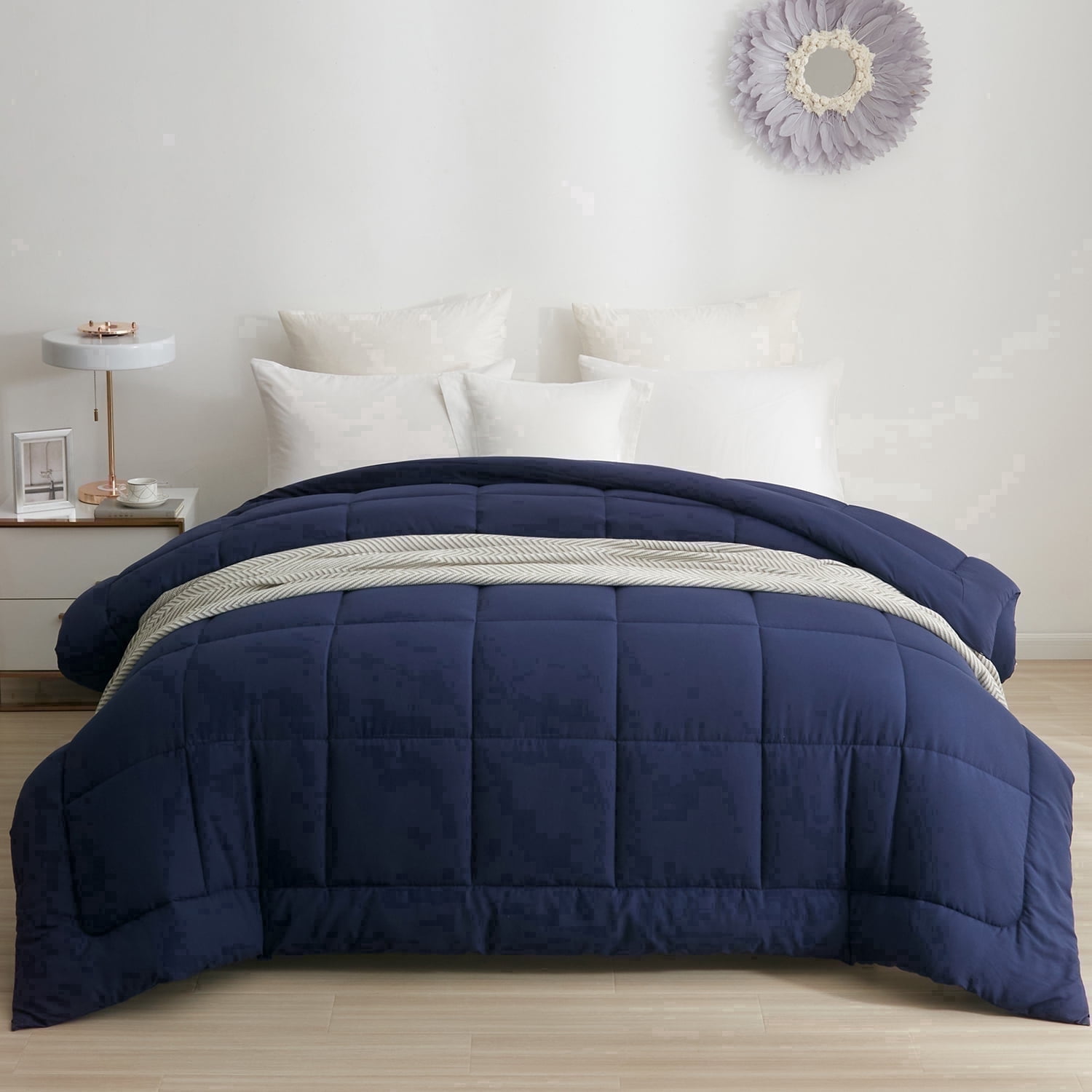 BedTreat Down Alternative Comforter with Corner Tabs - All Season Quilted Twin Size 240 GSM Blue Comforter, Machine Washable Microfiber Bedding