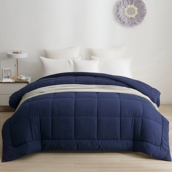 BedTreat Down Alternative Comforter with Corner Tabs - All Season Quilted Twin Size 240 GSM Blue Comforter, Machine Washable Microfiber Bedding