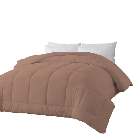 BedTreat Down Alternative Comforter with Corner Tabs - All Season Quilted Twin Size 240 GSM Coffee Comforter, Machine Washable Microfiber Bedding