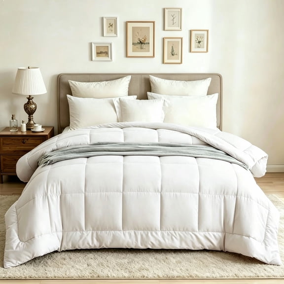 BedTreat Down Alternative Comforter with Corner Tabs - All Season Quilted Twin Size 240 GSM White Comforter, Machine Washable Microfiber Bedding