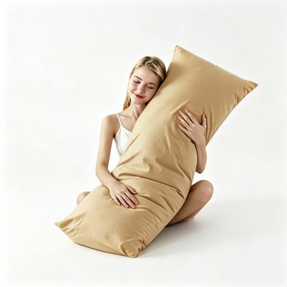 BedTreat Full Body Pillow Insert with Pillowcase for Adults,Long&Fluffy Pillow for Side Sleeper,Soft&Breathable (20X54,Beige)