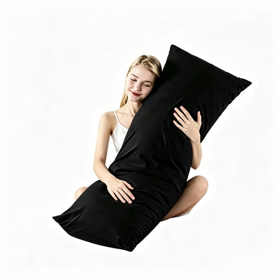 BedTreat Full Body Pillow Insert with Pillowcase for Adults,Long&Fluffy Pillow for Side Sleeper,Soft&Breathable (20X54,Black)