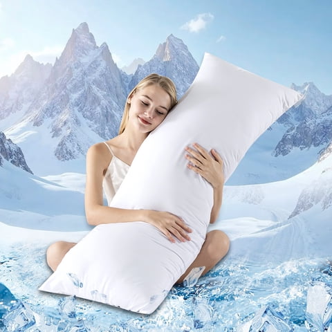BedTreat Full Cooling Body Pillow for Adults - Soft & Hypoallergenic Body Support for Side Sleepers - Durable & Machine Washable with Reversible Cooling Cover（20 X 54, White)