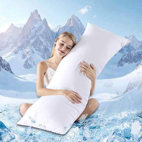 BedTreat Full Cooling Body Pillow for Adults - Soft & Hypoallergenic Body Support for Side Sleepers - Durable & Machine Washable with Reversible Cooling Cover(20 X 54, White)