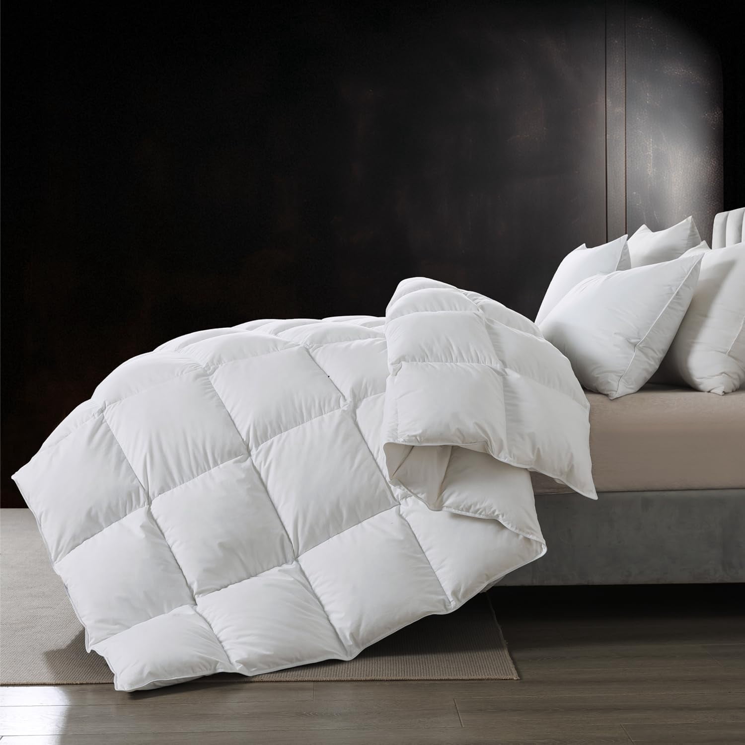 BedTreat Goose Feather Down Comforter King Size, Luxury Hotel Bedding Comforter All Season Duvet Insert, Medium Warmth 100% Cotton Cover with Corner Tabs（106x90 inch）