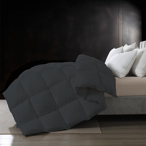 BedTreat Goose Feather Down Comforter Twin Size, Luxury Hotel Bedding Comforter All Season Duvet Insert, Medium Warmth 100% Cotton Gray Cover with Corner Tabs,Gray（68x90 inch）