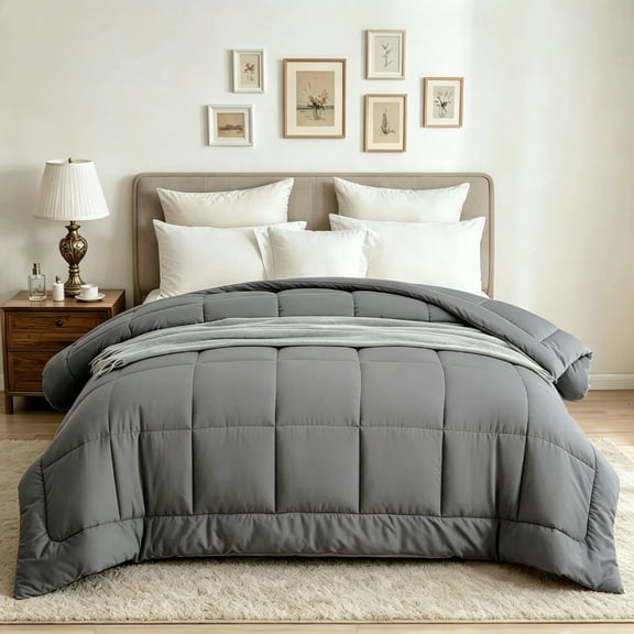 BedTreat Hotel Luxury Down Alternative Comforter with Corner Tabs- All Season Quilted Queen Size Grey Duvet Insert,Soft,Cooling