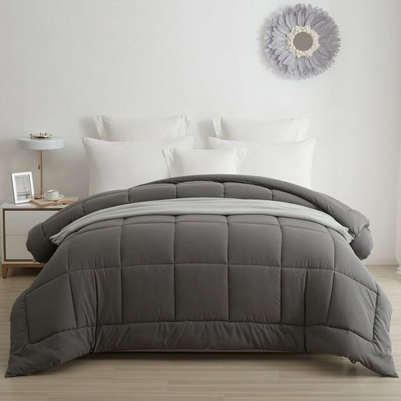 BedTreat Hotel Luxury Down Alternative Comforter with Corner Tabs- All Season Quilted Queen Size Grey Duvet Insert,Soft,Cooling
