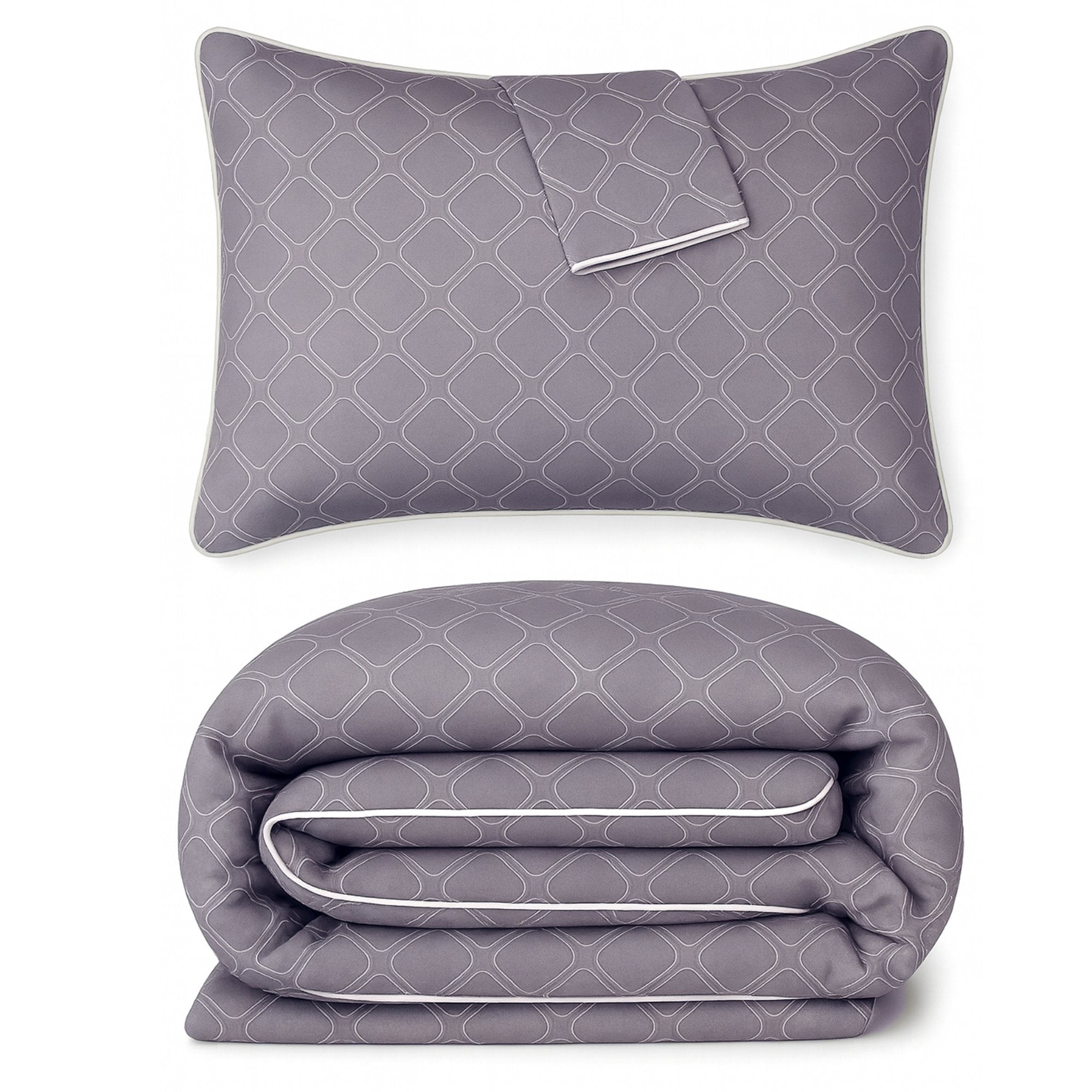 BedVoyage King Size Duvet Cover Set, Luxury 100% Viscose Derived from Bamboo, with Standard Shams, Button Closure/Corner Ties, Silky-Soft, Lightweight & Cooling, King/Cal King – Gray Geometric
