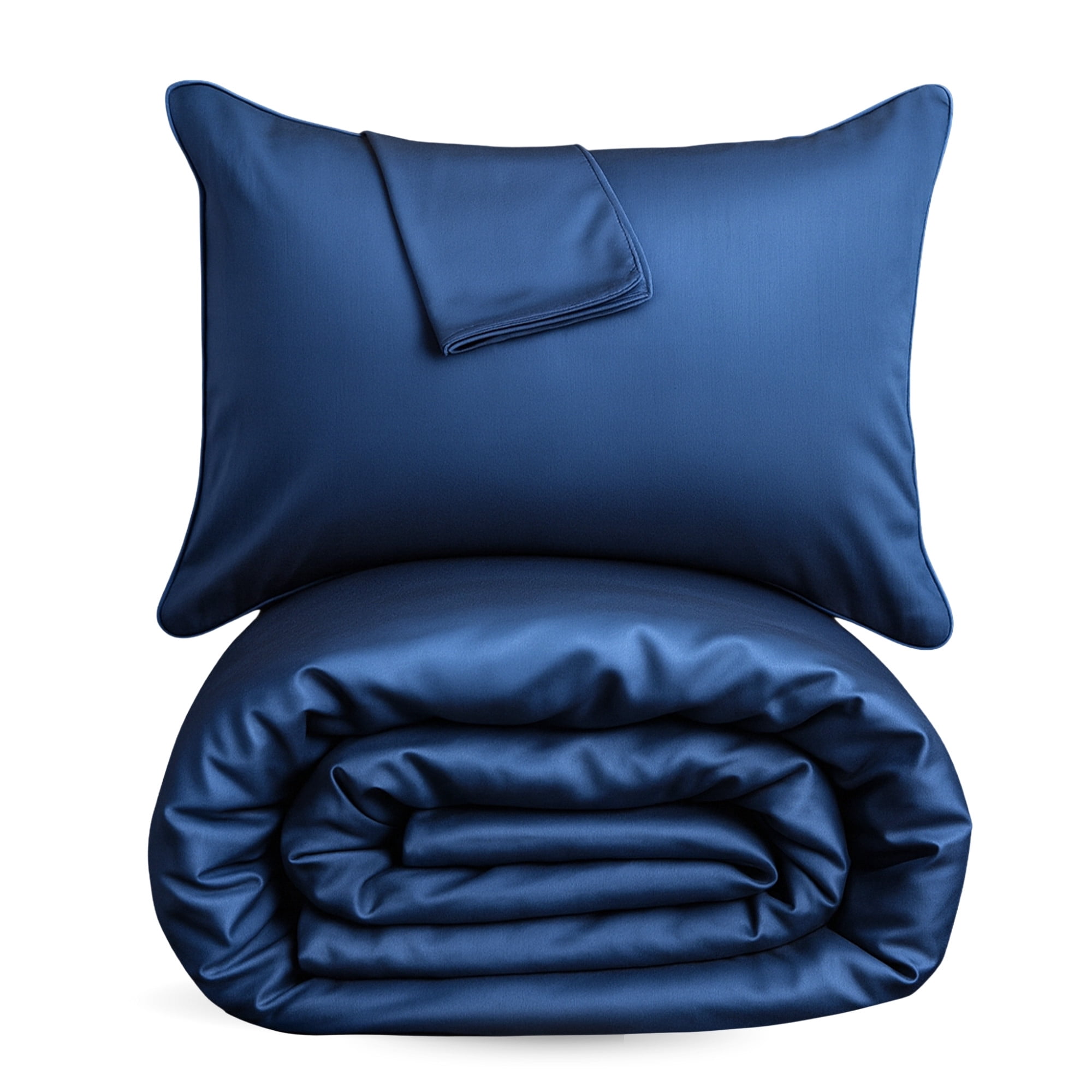 BedVoyage Queen Size Duvet Cover Set, Luxury 100% Viscose Derived from Bamboo, with 2 Standard Shams, Button Closure/Corner Ties, Silky-Soft, Lightweight & Cooling, 92x96, Full/Queen – Indigo