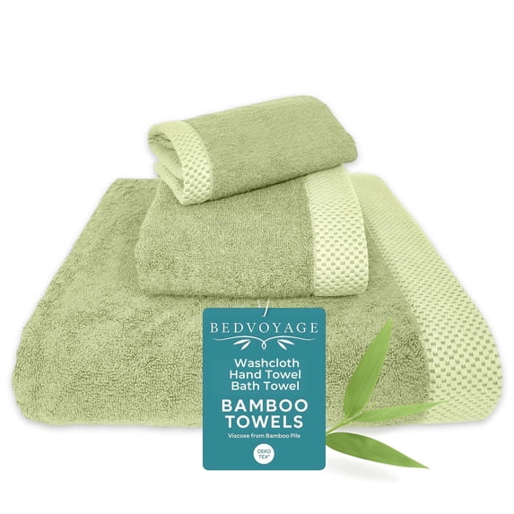 BedVoyage Luxury Towels, 3pc Set, 600 GSM, Ultra Soft Viscose derived from Bamboo Bath Towel, Super Absorbent, Extra Large – 1 Bath Size, 1 Hand Towel, 1 Washcloth - Sage