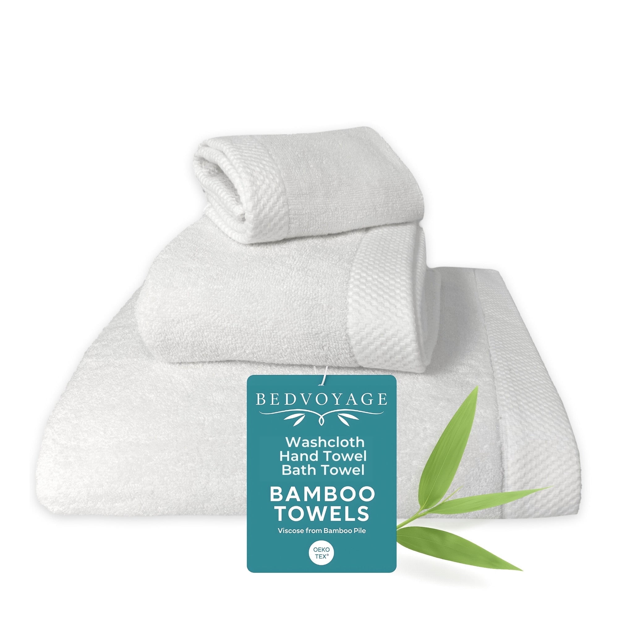BedVoyage Towel Set 3pc - Viscose from Bamboo + Cotton - 600 GSM - Absorbent & Odor Resistant - White
