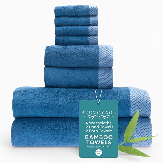 Plush Bamboo Towel Set - Viscose from Bamboo + Cotton - 8pc - Indigo