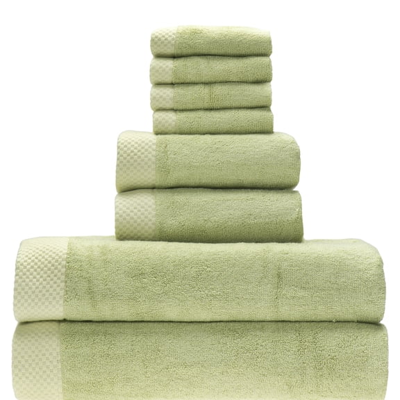 BedVoyage Luxury Towels, 8pc Set, 600 GSM, Ultra Soft Viscose derived from Bamboo Bath Towel, Super Absorbent, Extra Large - 2 Bath Size, 2 Hand Towels, 4 Washcloths - Sage