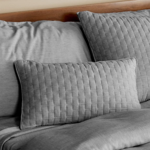 Melange Quilted Decorative Throw Pillow – 12x20 – Viscose from Bamboo Cotton Blend – Brick Pattern, Silver Gray with Insert