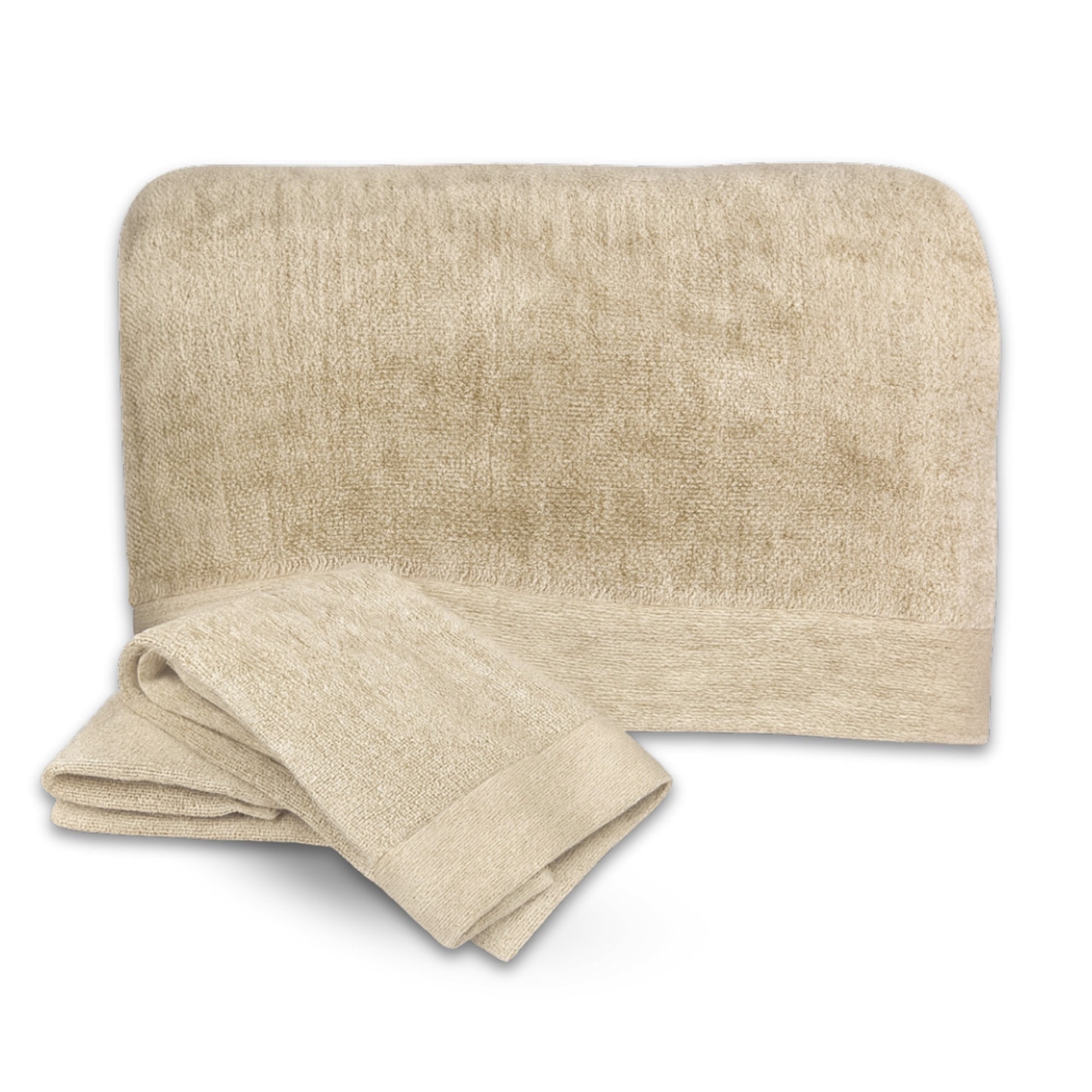BedVoyage Bath Sheet & Hand Towel Set 3pc - Viscose from Bamboo + Cotton – 600 GSM - Absorbent & Odor Resistant - Sand