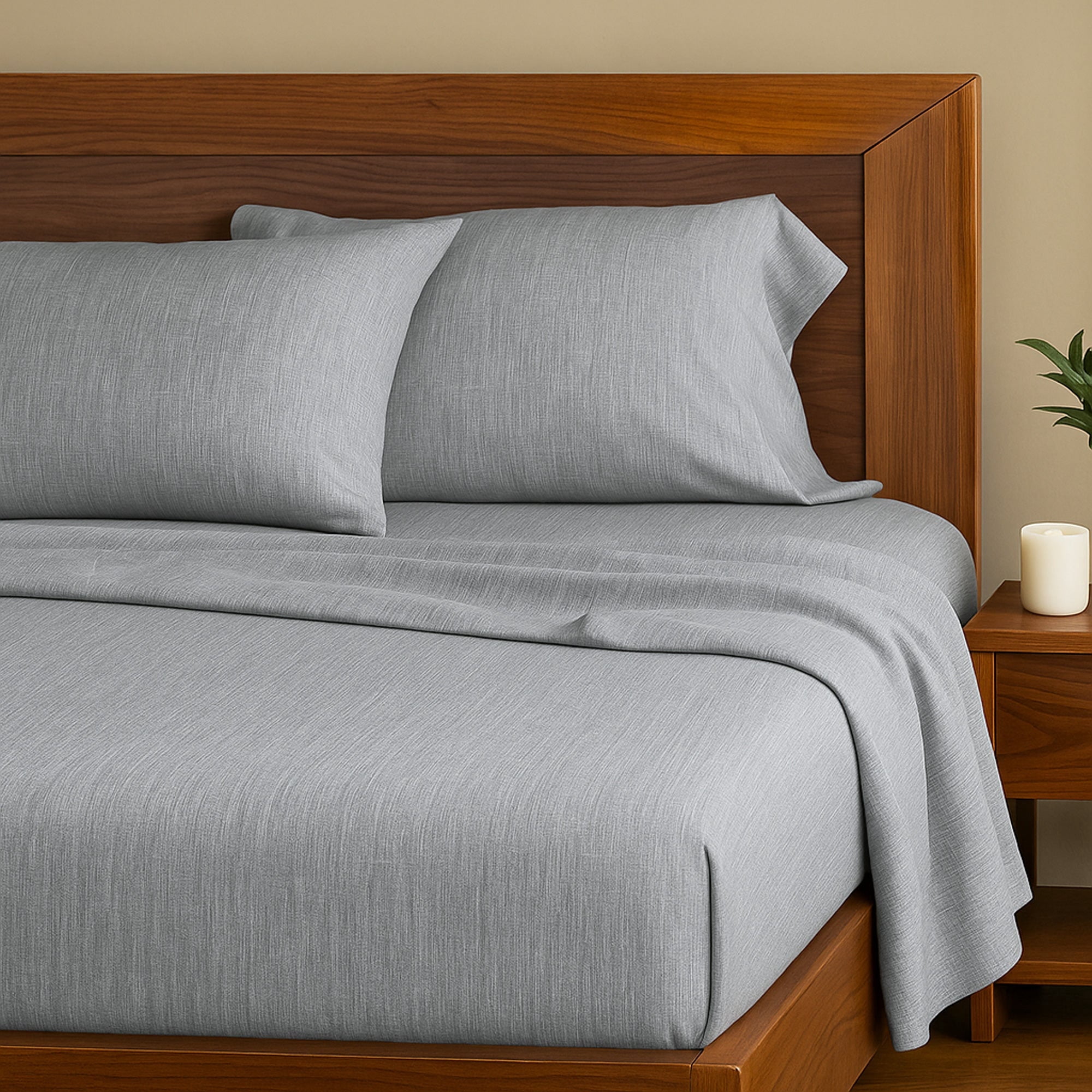 BedVoyage Sheet Set - Viscose from Bamboo + Cotton - Breathable & Cozy - King - Silver