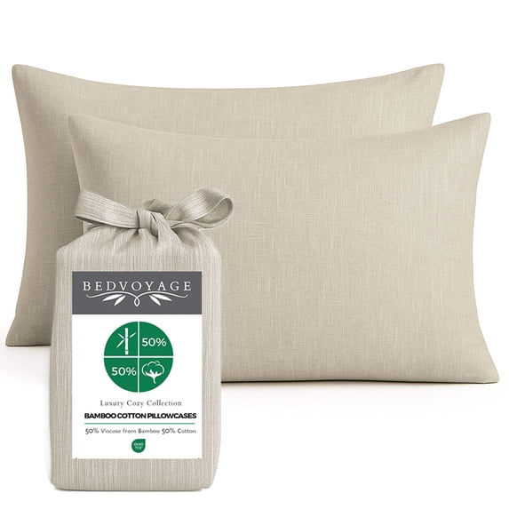 BedVoyage Soft, Cozy Premium Pillowcases for Sensitive Skin - Melange Bed Pillow Covers Made of Viscose Derived from Bamboo & Cotton - King 2 Pack, Sand