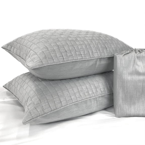 BedVoyage Standard Sham Set, Cozy Soft and Cooling, Gentle to Skin and Hair, Viscose Derived from Bamboo and Cotton Melange Blend, Quilted Front, Zipper Closure, 20x26, 2pc Set, Standard - Silver