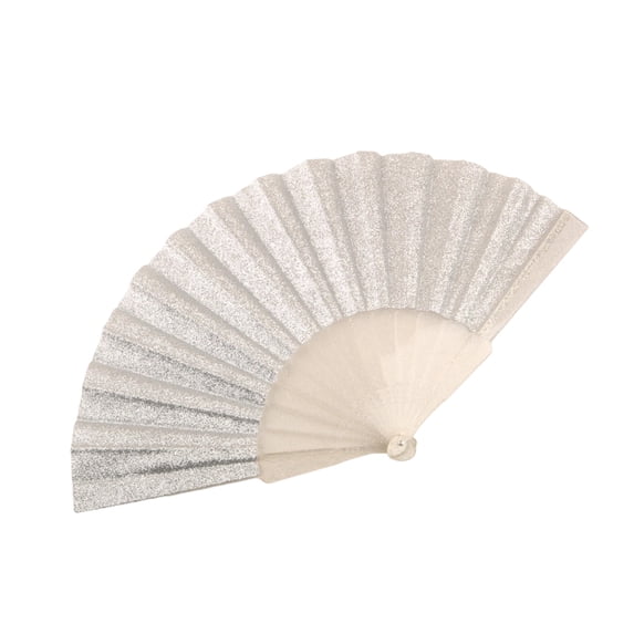 Bedazzled Fan,Handheld Fans,Folding Fan And 7-Inch Women'S Fan With Glitter Fabric And Transparent Plastic Ribs And Ideal For Parties And Dance Performances.(White)
