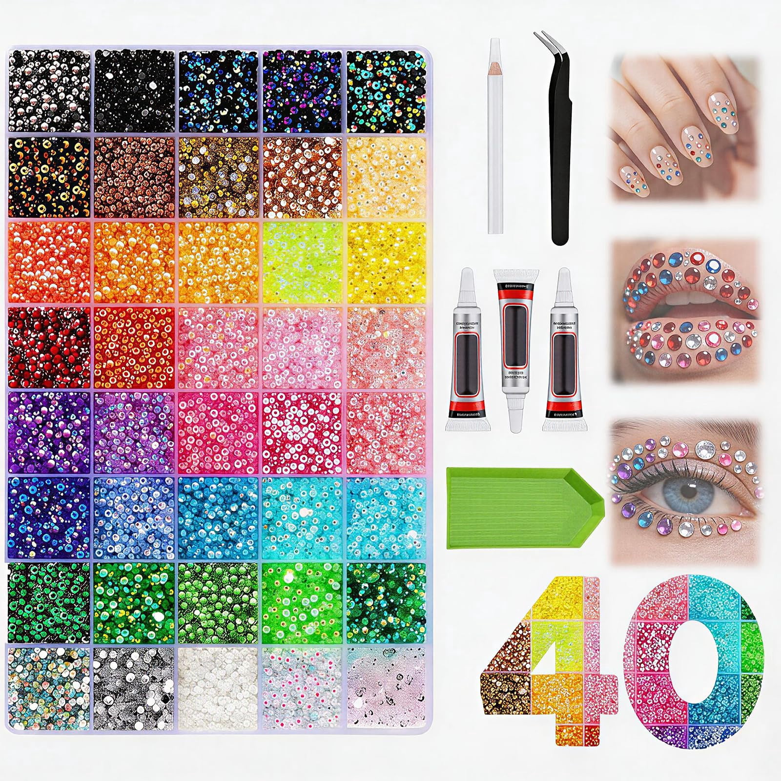 Bedazzler Kit with Rhinestones, 32000Pcs Rhinestone Kit with Glue and Tools for Bedazzling, Bedazzl Kit for Nail Craft, Diamond Art and Clothes