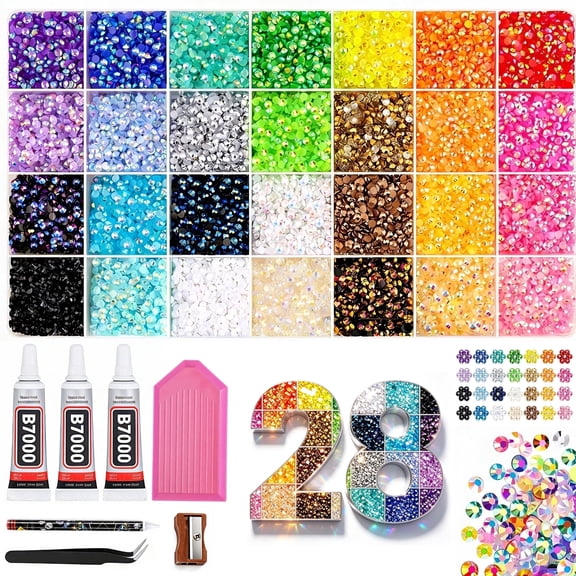 Bedazzler Kit with Rhinestones, 34000 Pcs 28 Colors Jelly Gems, 3mm Flatback Crystals, 3 B7000 Glue & Tools, Complete DIY Craft Set for Diamond Art