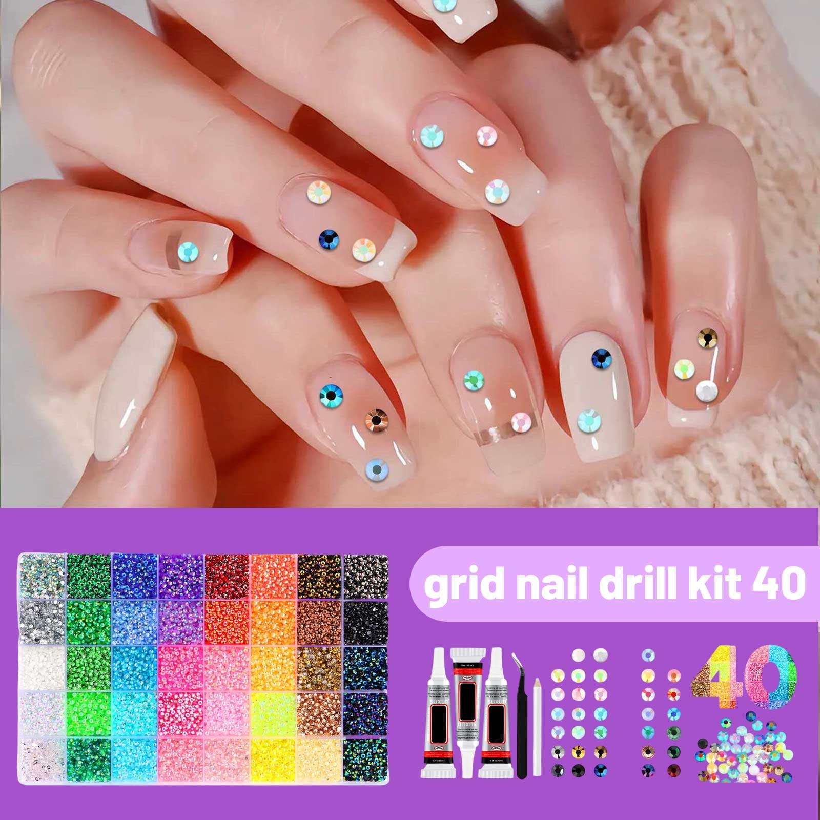 Bedazzler Kit with Rhinestones, 40 Bright Hues 3mm Resin Rhinestones, Diamond Art Accessories with Skin-Safe Glue for DIY Jeans & Book Decor