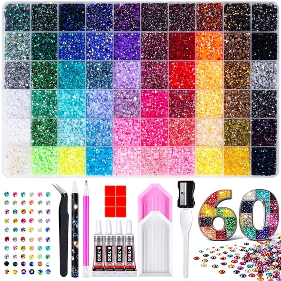 Bedazzler Kit with Rhinestones, 60000 Pcs 60 Colors Jelly Gems, 3mm Flatback, 4 B7000 Glue and Tools, Premium All-in-One Diamond Art Set