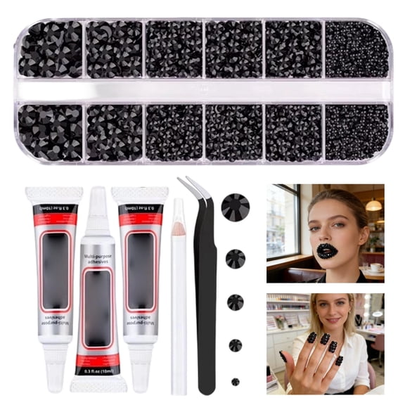 Bedazzler Kit with Rhinestones, Black 1.5-5mm Resin Rhinestones, Diamond Art Accessories with Skin-Safe Glue for DIY Jeans & Book Decor