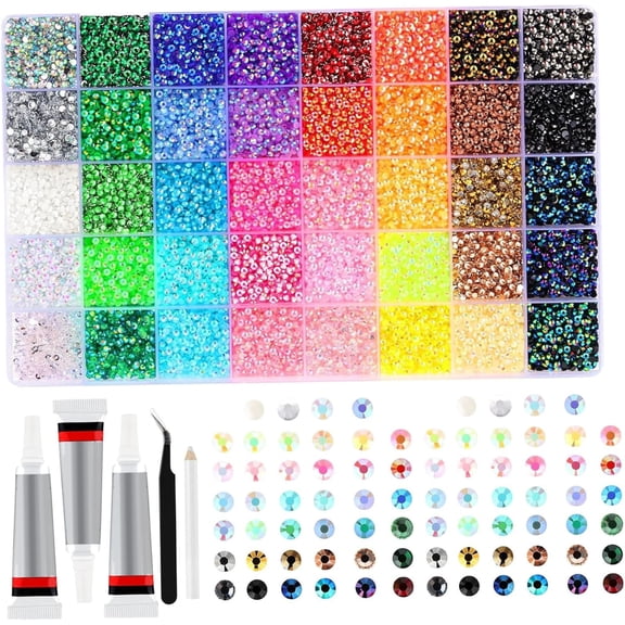 Bedazzler Kit with Rhinestones, Mixed Color Flatback Gems for Diamond Art Crafts, Include 3 Glue Tubes for Shoes Nails and DIY Projects