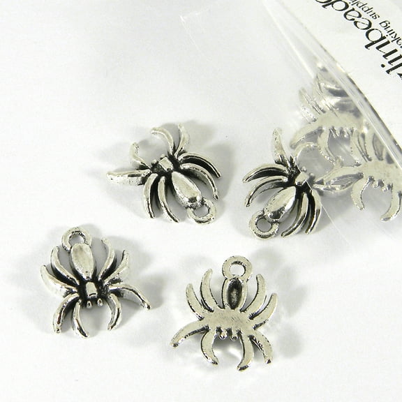 Bedazzlinbeads 20 Antique 5/8 inch (17mm) Spider Bug Charm Pendants Plated Over Pewter Base Metal (Antique Silver Plated)