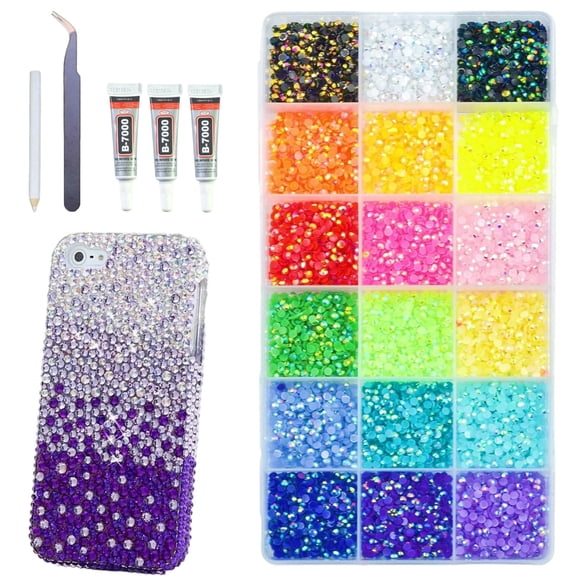 Bedazzling Gem 18000 Pcs 18 Color Resin Jelly For Bedazzling Bedazzling Kit Colorful Diy Resin Rhinestone Kit With Pick Up Pen,Curved Tweezers,3pcs Jewelry Glue For Bedazzled Nail Art Crafting Makeup