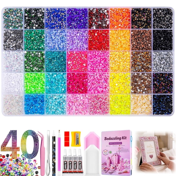 Bedazzling Kit 40000Pcs 40 Colors Resin Rhinestones, 3mm Flatback Gems with B7000 Glue & Tools for DIY Crafts