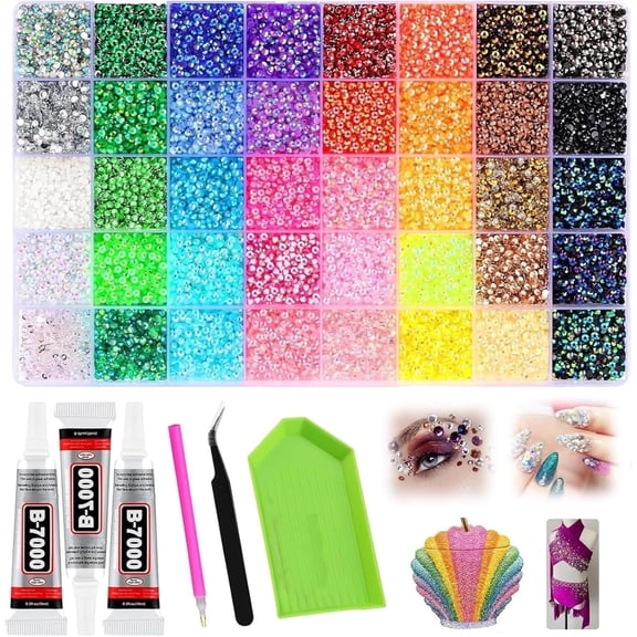 Bedazzling Kit, Bedazzler Kit with Rhinestones and Tools,32000pcs 3mm Flatback Rhinestones for Bedazzling Crafting with B7000 Glue