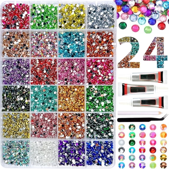 Bedazzling Kit Diamond Art 24000Pcs 3mm Multicolor Flatback Resin Rhinestones with Tweezers B7000 Glue for DIY Crafts Nail Art Tumblers Clothing and Shoes