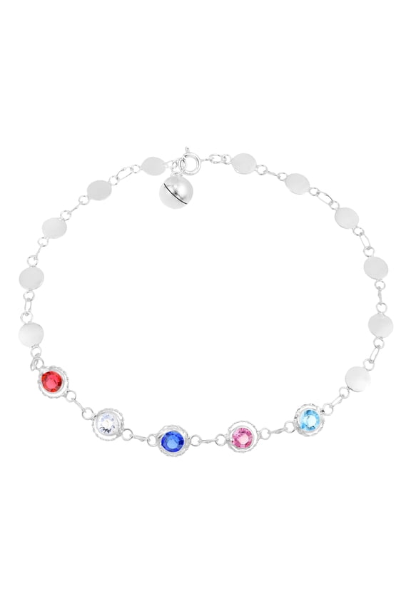 Bedazzling Round Rainbow Cubic Zirconia Sterling Silver Bracelet or Anklet