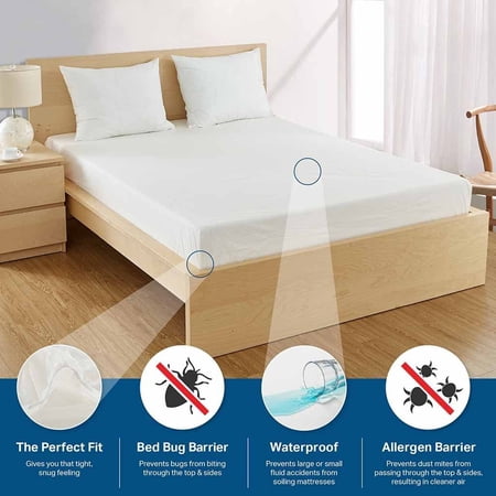 Bedbug Resistant, Waterproof, Dust Mite Allergen Proof, Heavy Duty Vinyl Fitted Mattress Protector, Cal King 16"