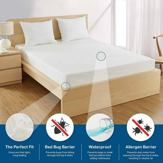 Bedbug Resistant, Waterproof, Dust Mite Allergen Proof, Heavy Duty Vinyl Fitted Mattress Protector, King 9"