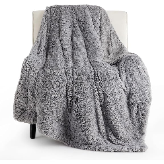 Bedcare GentleSoft Fluffy Grey King Size Blanket for Bed, Thick Soft Sherpa Faux Fur Fleece Bedding Fuzzy Plush Winter Warm Heavy Big Large King Blanket, Cozy Grey Gifts for Men Women, 108x90