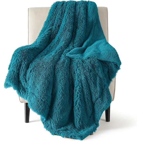 Bedcare GentleSoft Fluffy Turquoise Teal King Size Blanket for Bed, Thick Soft Sherpa Faux Fur Fleece Bedding Fuzzy Plush Winter Warm Heavy Large King Blanket, Cozy Teal Gifts for Men Women, 108x90